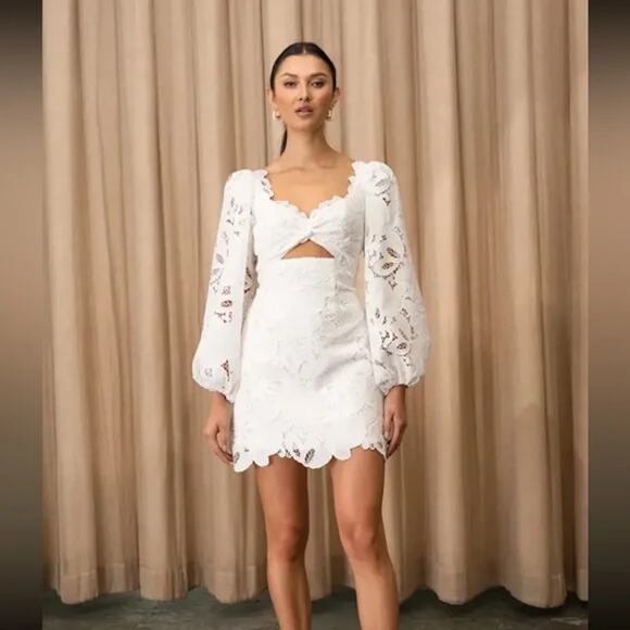 Jenny Yoo Chaya Levine Embroidered Cutout Fabric White Mini Dress Size 10 - Picture 1 of 16